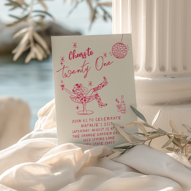 21:a Rosa Hand plockade Cowgirl Coastal Roligt Bir Inbjudningar (Skapare uppladdad)