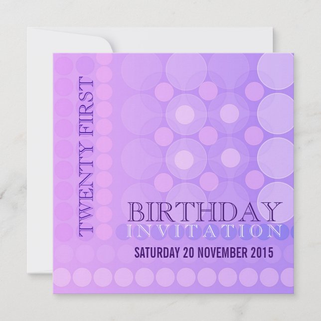 21:a Rosa+Lilac Funky Dots Mönster Birthday Invita Inbjudningar (Framsida)