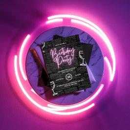 21:a Rosan Neon Födelsedagsfest inbjudan