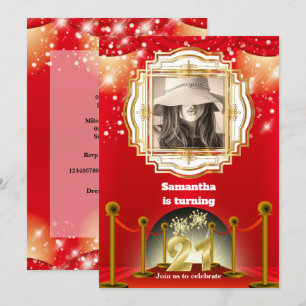 21:a rött matthollywood VIP fotot guld party Inbjudningar