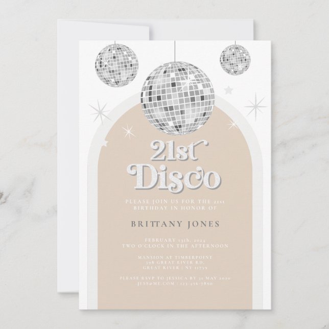 21:a Silver Retro Disco Glitterbåge Inbjudningar (Framsida)