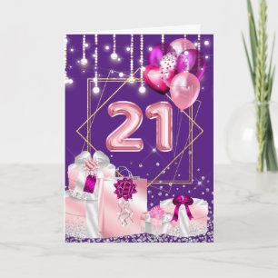 21:a strängen ljus rosa guld gåvor bows födelsedag kort