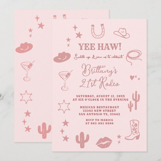 21:a sydvästra Ranch-Födelsedagsfesten Inbjudan (Fram/baksida)