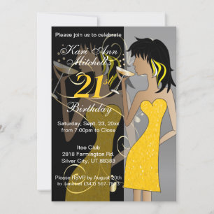 21:a Vuxen Birthday Girl - Gult Inbjudningar