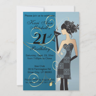 21:a Vuxens födelsedag Bash - DIY Background Färg Inbjudningar