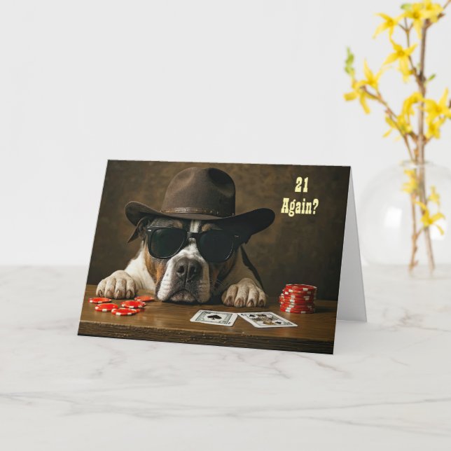 21 Again Happy Birthday Humorous Blackjack Hand  Kort (Gul blomma)