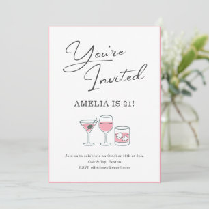 21-års Cocktail Flicknatt Födelsedagsfest Rosa Inbjudningar