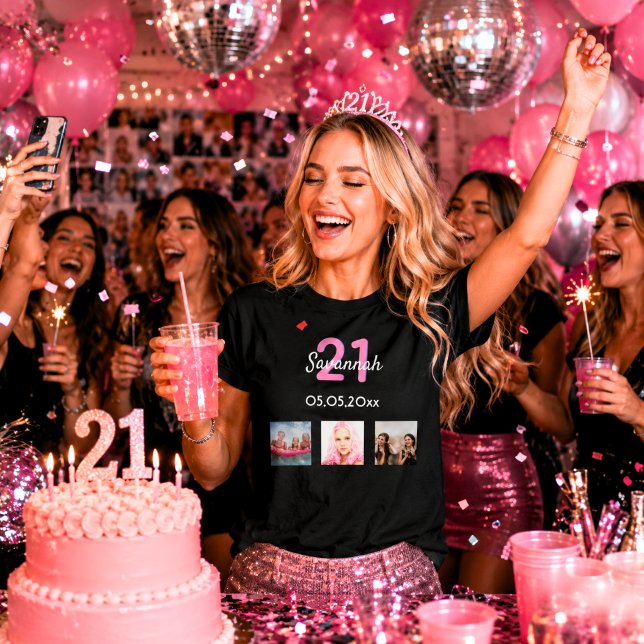 21-års födelsedags anpassad bild rosa monogram kvi t shirt (Skapare uppladdad)