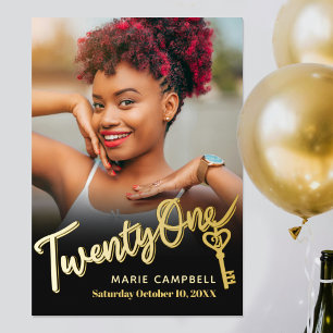 21-års födelsedags nyckelparty svart guld anpassad poster