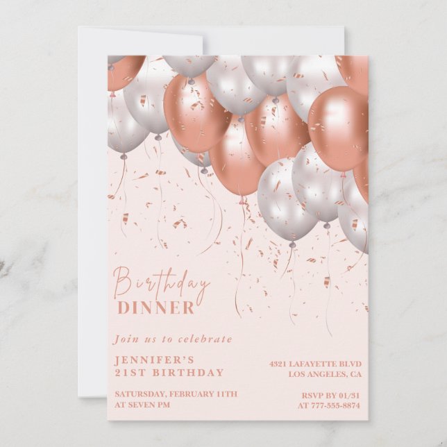 21-års inbjudningar Ballong Glam Rose Guld (Framsida)