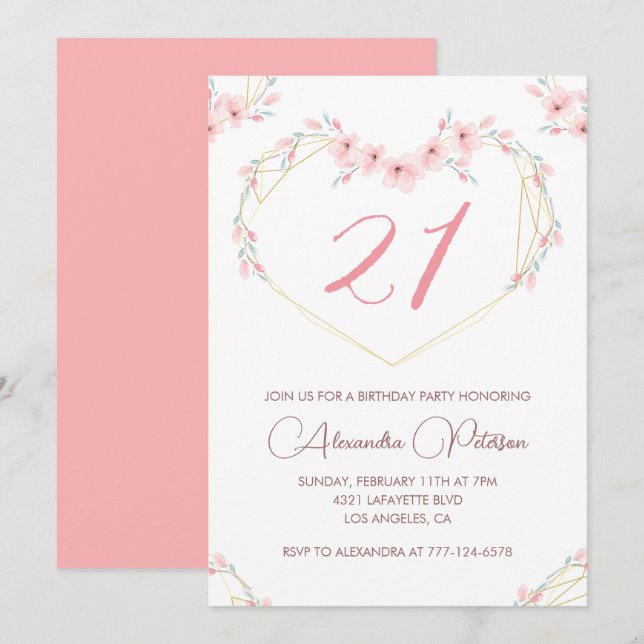 21-års inbjudningar Boho Blommig Elegant  (Fram/baksida)