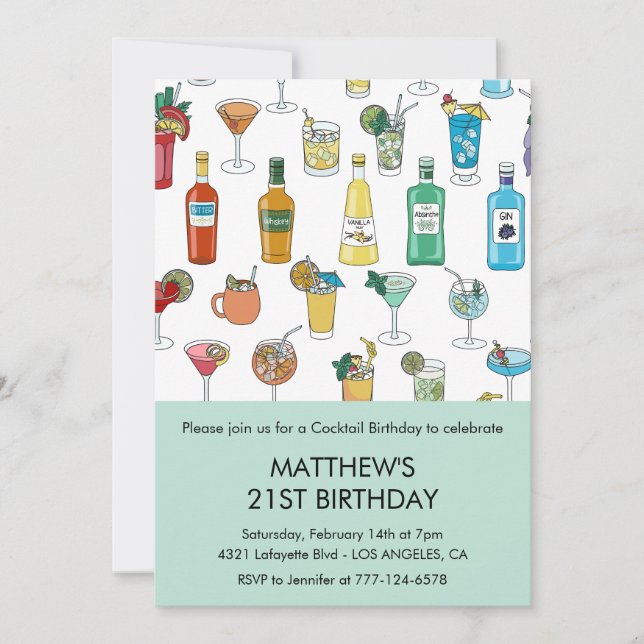 21-års inbjudningar Cocktail Modern (Framsida)
