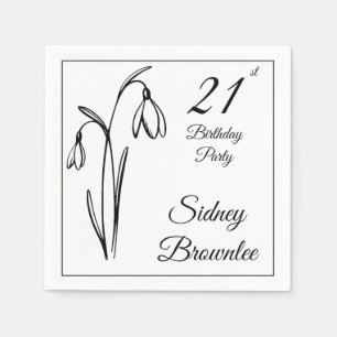 21-års Snowdrop Floral Svart Och Vit Pappersservett