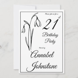 21-års Snowdrop Floral Svart Och Vitt Inbjudningar