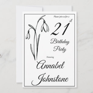 21-års Snowdrop Floral Svart Och Vitt Inbjudningar