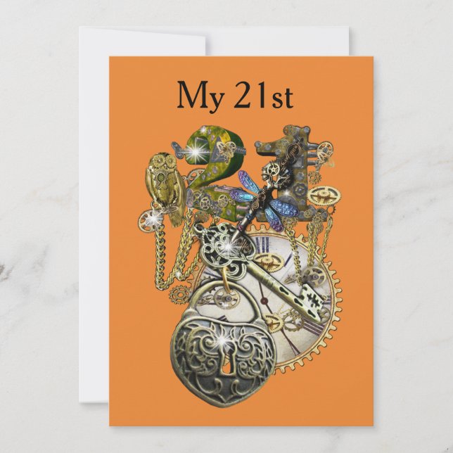 21-års Steampunk-födelsedag Inbjudningar (Framsida)