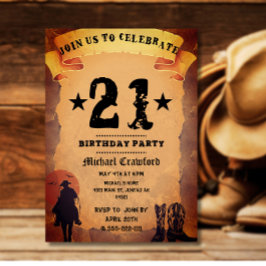 21-årsdag cowboygammal papper häst på party inbjudningar