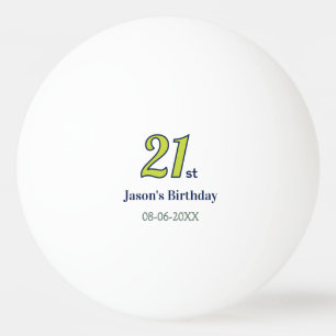 21-årsdag gul blå grön fet bokstav namn t pingisboll