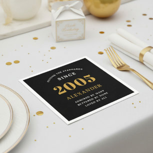 21-årsdag Namn 2005 Svart Guld Elegant Chic Pappersservett