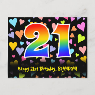 21-årsdag: Roligt hjärtmönster, regnbåge 21 Vykort