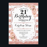 21-årsdag - Rosa Guld med Vita Ränder Inbjudningar<br><div class="desc">Inbjudan till 21-årsdagelegant design i rose gold och vitt med falskt glitter. Vita ränder med rosor i blekrosa. Perfekt för en stilfull födelsedagsfest. Kan anpassas till vilket år som helst. Skicka ett meddelande om du behöver ytterligare anpassning.</div>
