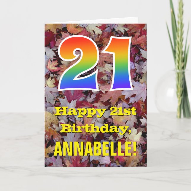 21-årsdag; Rustika löv; Regnbåge "21" Kort (Framsida)