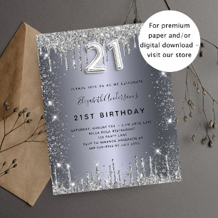21-årsdag silver glitter budget inbjudan flygblad