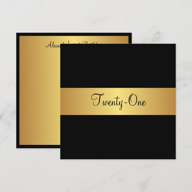 21-årsdag Svart och gul guld Inbjudningar (Fram/baksida)
