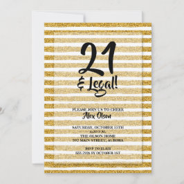 21-årsdagen och födelsedagen Guld Glitter Rand Inbjudningar