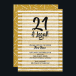 21-årsdagen och födelsedagen Guld Glitter Rand Inbjudningar<br><div class="desc">21 och Legal! Simulerade faux guld glitter och vit rand födelsedagsfest inbjudan. All text,  typsnitt,  färg,  storlekar kan ändras,  klicka bara på länken Anpassa ytterligare. MATCHING-objekt i vår butik.</div>