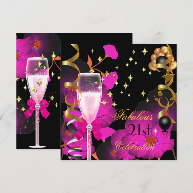 21-årsfest Champagne Guld Pin Festsamling Inbjudningar (Fram/baksida)