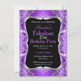 21-årsfest födelsedagsinbjudan lila silver svart inbjudningar