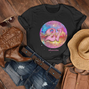21-årsfest Guld Rosa Glitter Diskoboll T Shirt