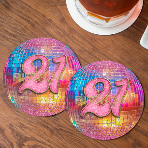 21-årsfest Guld Rosa Glitter Diskoboll Underlägg Papper Rund