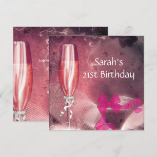 21-årsfest Rosa Champagneglas Slinga 2 Inbjudningar