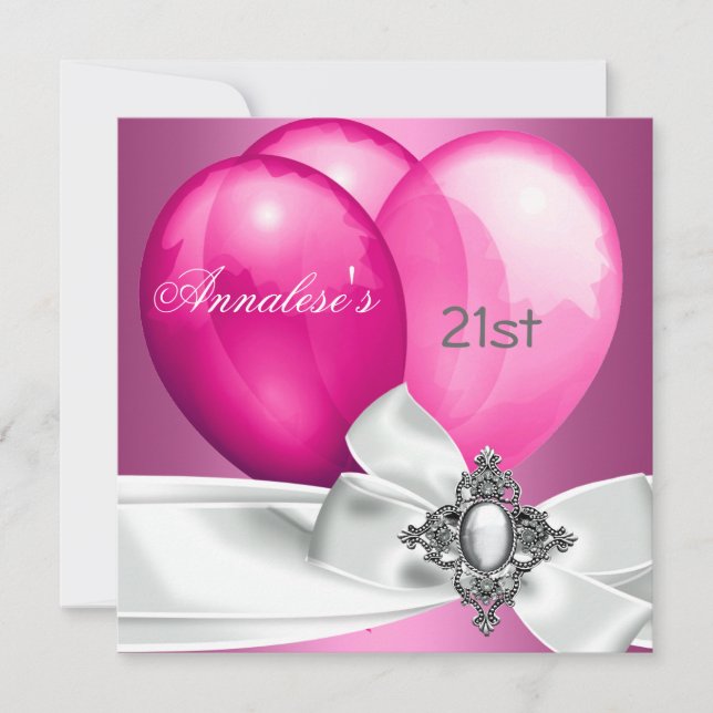 21-årsfest Rosa Vita Silverbåge Ballonger Inbjudningar (Framsida)