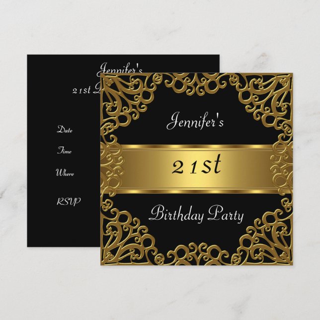 21-årsfest Svart Guld Inbjudningar (Fram/baksida)