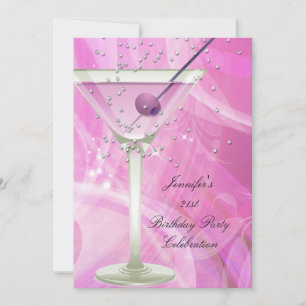 21-årsfest Vit Rosa Martini Inbjudningar