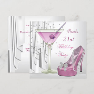 21-årsfest Vit Rosa Martini Pärlsko Inbjudningar