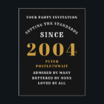 21-årsfirande 2004 Svart Guld Vykort<br><div class="desc">Elegant svart och guld 21-års inbjudan - Skapa din egen personliga design. Att sätta scenen för en minnesvärd fest börjar med den perfekta inbjudan. Vår eleganta svarta och gyllene 21-års inbjudan är det perfekta valet för denna milstolpe. Badad i svart för en touch av sofistikering och prydd i guld för...</div>