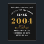 21-årsfirande 2004 Svart Guld Vykort<br><div class="desc">Elegant svart och guld 21-års inbjudan - Skapa din egen personliga design. Att sätta scenen för en minnesvärd fest börjar med den perfekta inbjudan. Vår eleganta svarta och gyllene 21-års inbjudan är det perfekta valet för denna milstolpe. Badad i svart för en touch av sofistikering och prydd i guld för...</div>