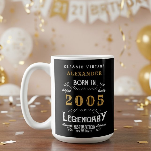 21-årsfirande 2005 Legendarisk Retro Kaffemugg (2005 coffee mug with blurred party background.)