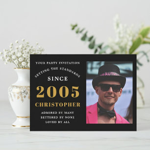 21-årsfirande 2005 Svart Guld Personlig Foto Inbjudningar