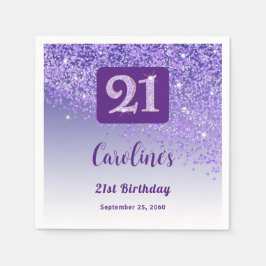 21-årsfirande Gnistrande Lila Glitter Pappersservett