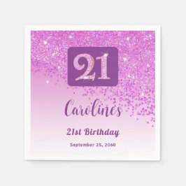 21-årsfirande Gnistrande Rosa Glitter Pappersservett