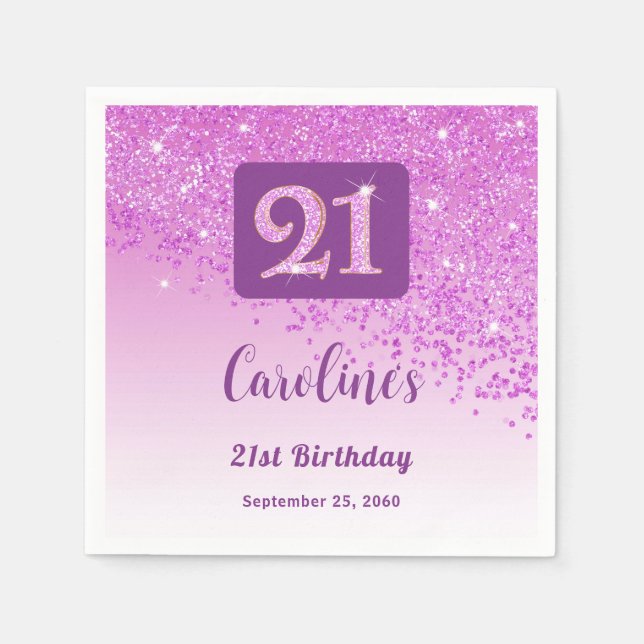 21-årsfirande Gnistrande Rosa Glitter Pappersservett (Framsidan)