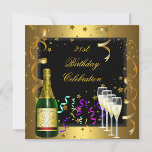 21-årsfirande Guld Svart Champagne Inbjudningar
