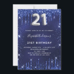 21-årsfirande marinblå silver glitterdamm glam inbjudningar<br><div class="desc">En modern,  stilren och glamourös inbjudan till en 21-årsfest.  En marinblå bakgrund,  dekorerad med falskt glitterdamm.  Den blå färgen är ojämn.  Personifiera och lägg till ditt namn och festdetaljer.  Nummer 21 är skrivet med en ballongstil font,  skrivstil,  silverfärgad.</div>