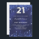 21-årsfirande marinblå silver glitterdamm glam inbjudningar<br><div class="desc">En modern,  stilren och glamourös inbjudan till en 21-årsfest.  En marinblå bakgrund,  dekorerad med falskt glitterdamm.  Den blå färgen är ojämn.  Personifiera och lägg till ditt namn och festdetaljer.  Nummer 21 är skrivet med en ballongstil font,  skrivstil,  silverfärgad.</div>