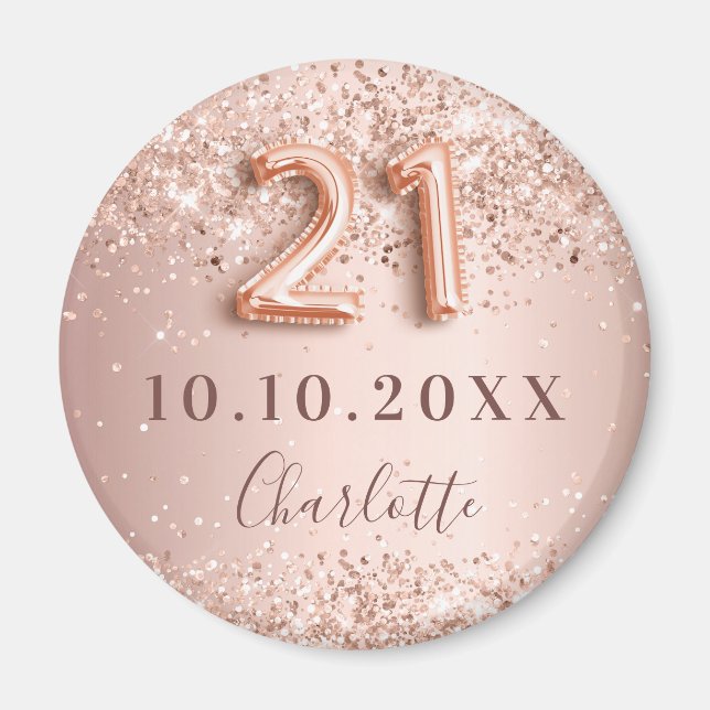 21-årsfirande rose gold rosafärgad save the date magnet (Framsidan)